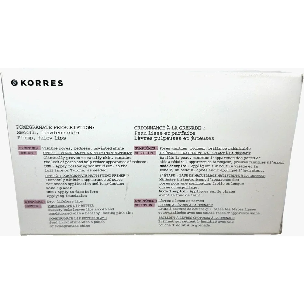Korres Set Lip Butter Lip and Face Glaze Primer Mattifying Treatment Pomegranate